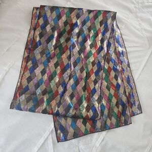 Vintage Bohemian Lamé Circus Metallic Rainbow Diamond Print Scarf